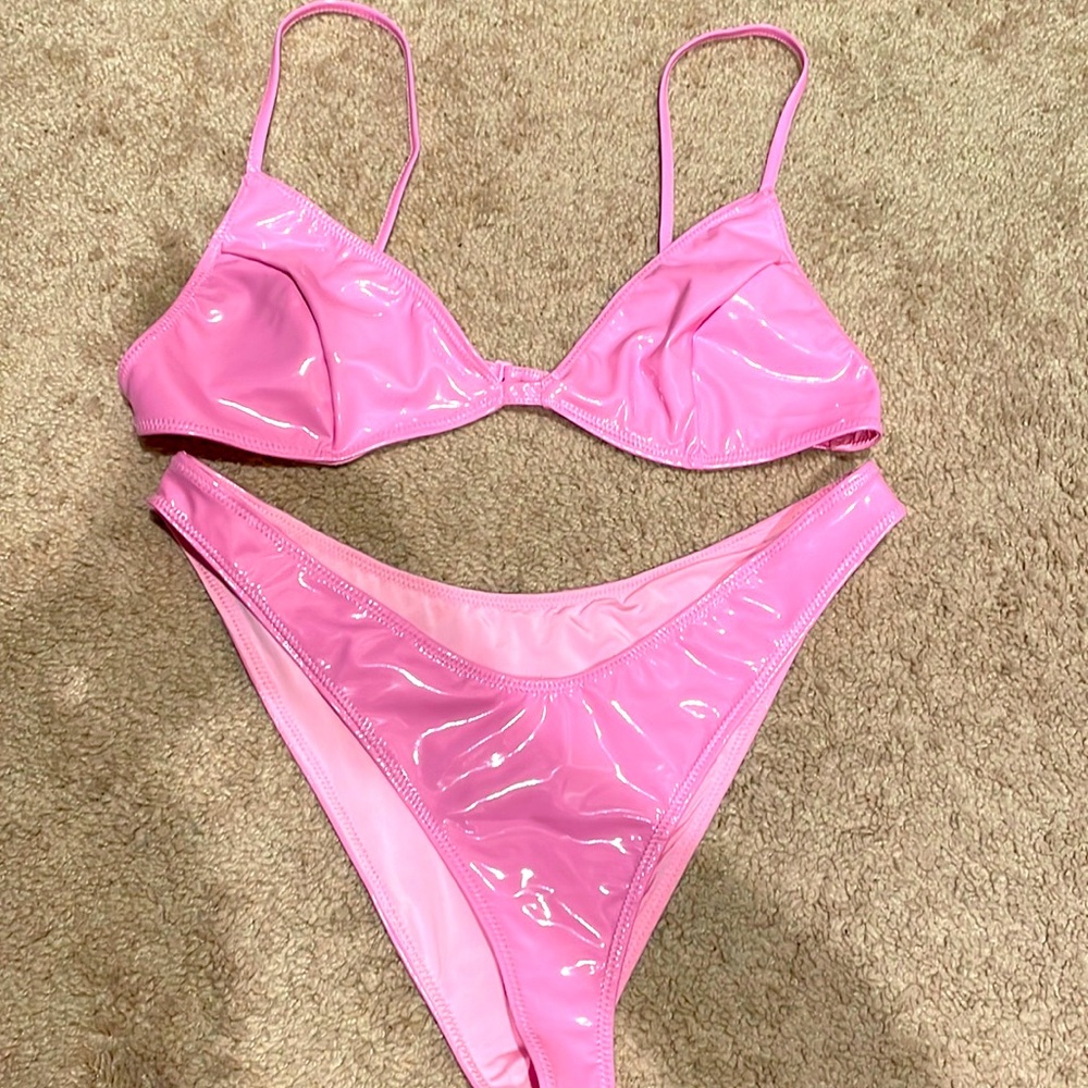 Naked Wardrobe Paten Leather Pink Bikini - New